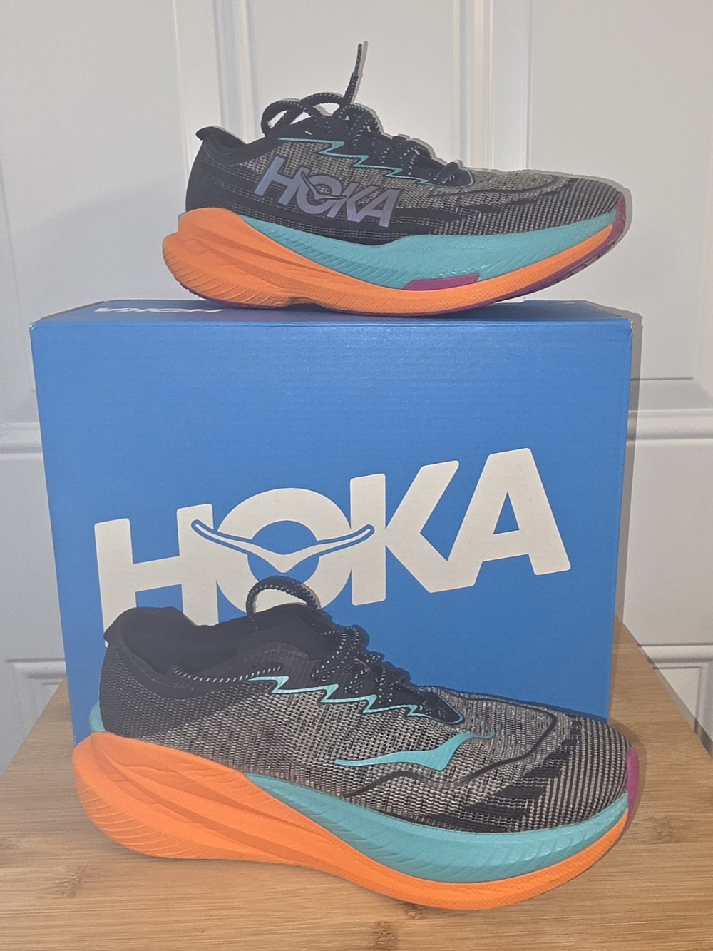 HOKA Mach X2 Womens Running Shoes - Black with Teal & Orange